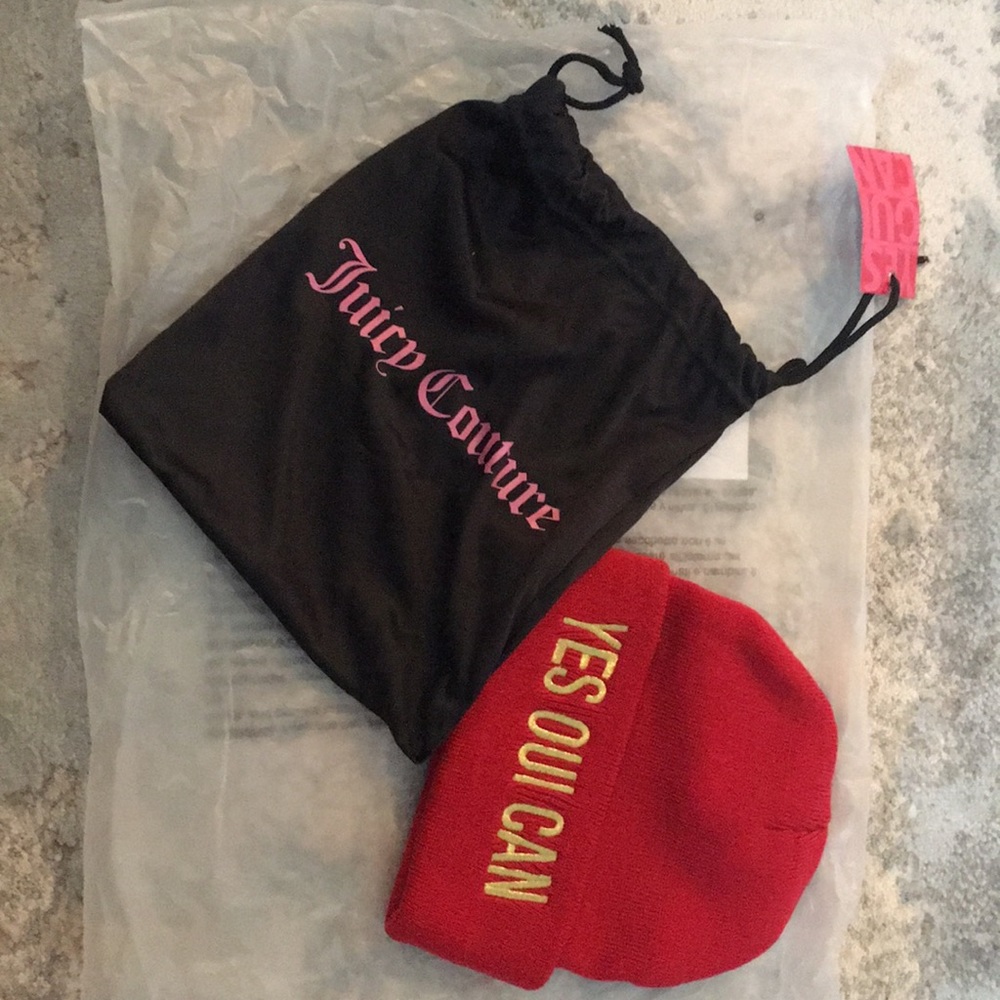 Juicy Couture Yes Oui Can Red Beanie Hat & Bag